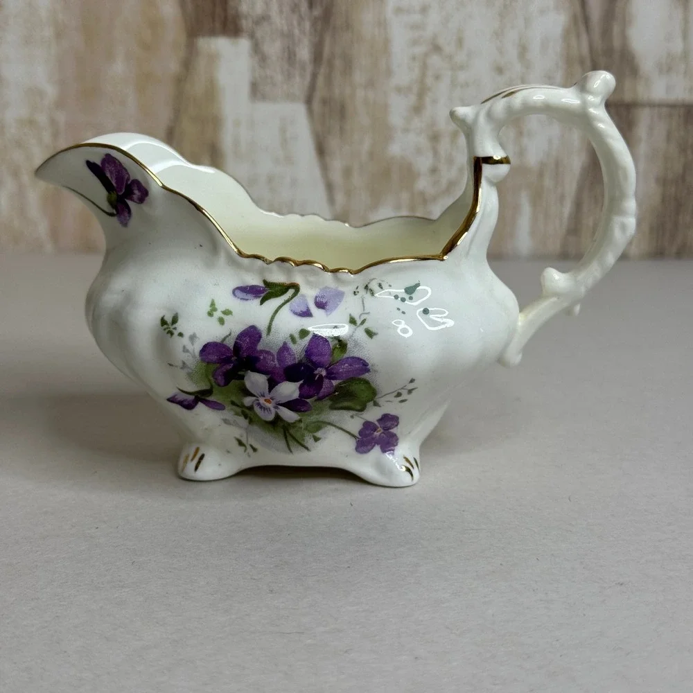 Hammersley & Co Bone China Victorian Violets Creamer Pitcher Gold Trim England